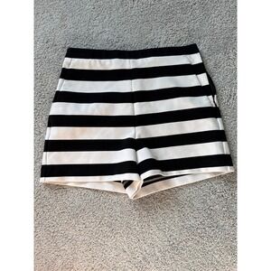 Express Womens Black White Striped High Waisted Shorts Side Zip Size 4 Pockets